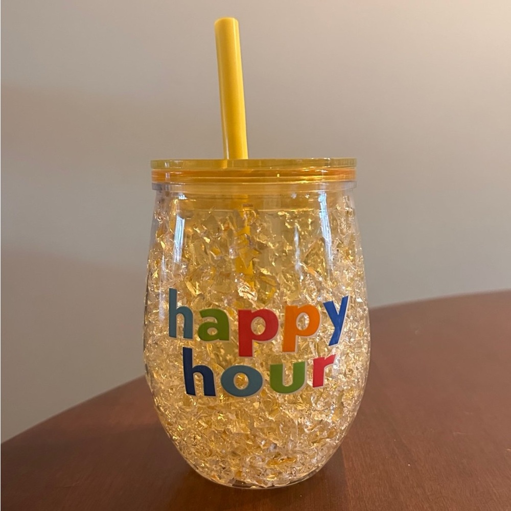 Happy Hour Trueliving Wine Freeze Tumbler 12oz with Straw and Lid Brand New